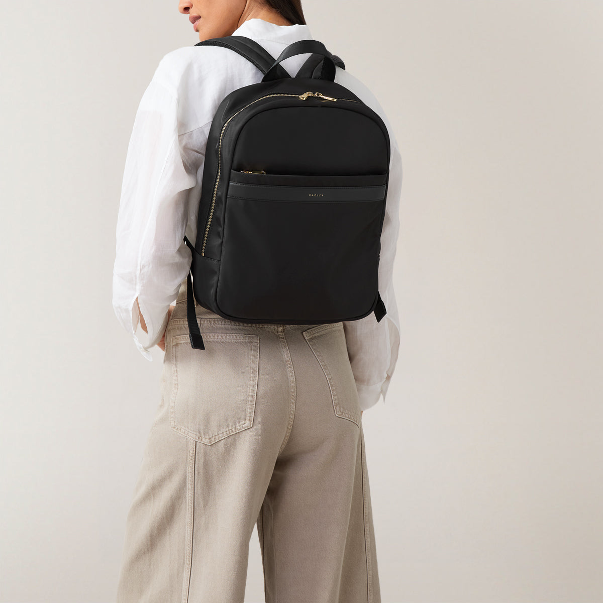 Holland Park Fabric Medium Ziptop Backpack in Black - H2055001