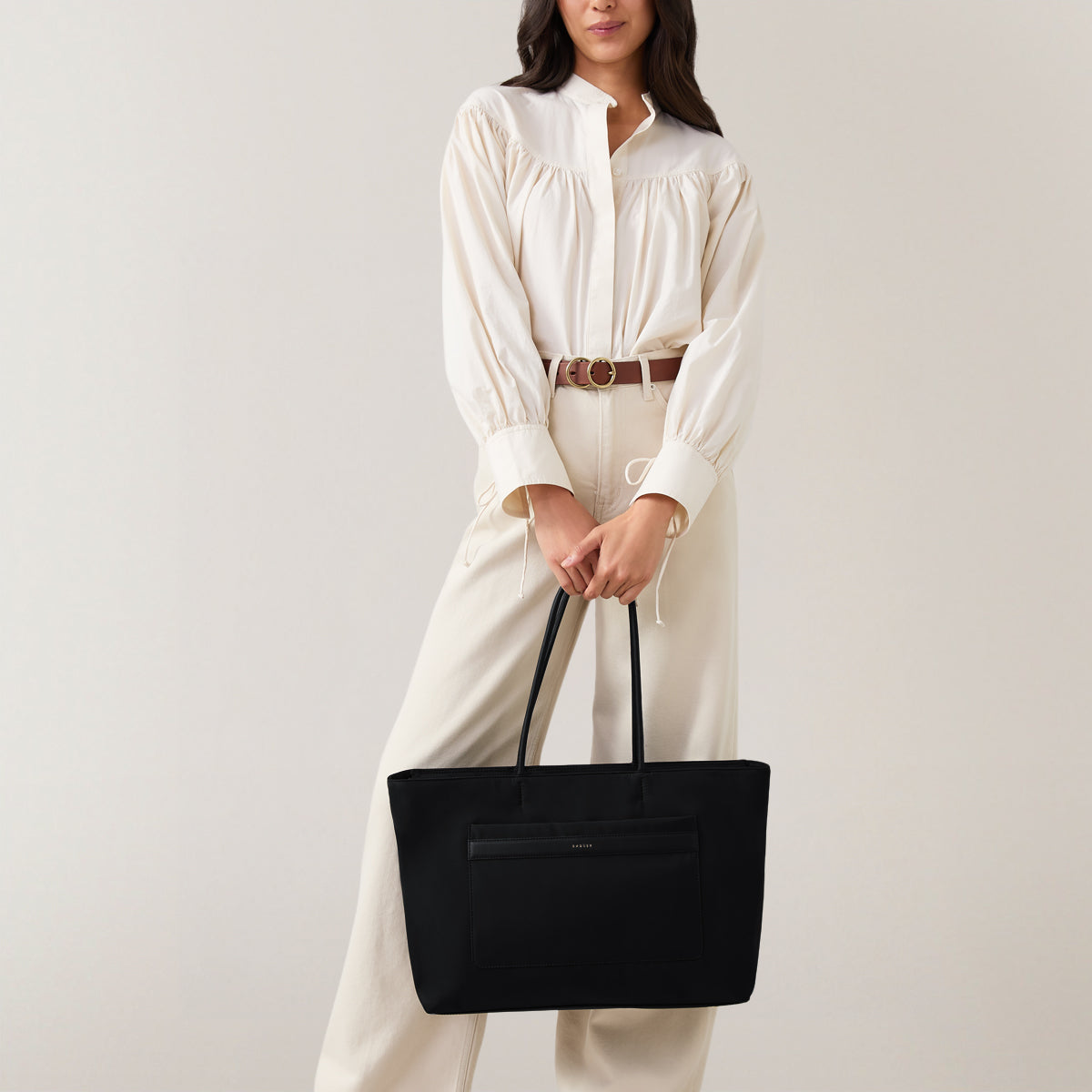 Holland Park Fabric Large Ziptop Tote Bag in Black - H2056001