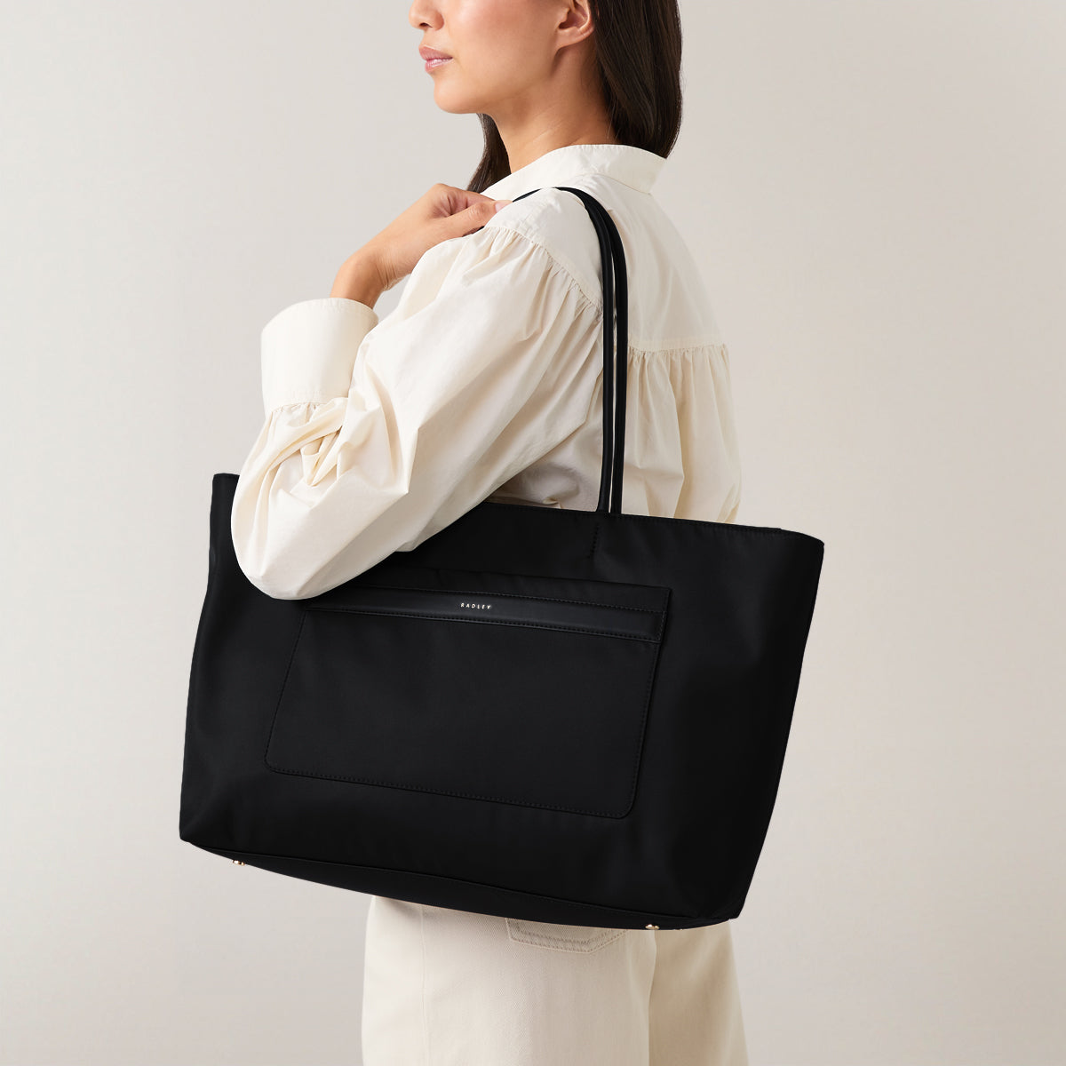 Holland Park Fabric Large Ziptop Tote Bag in Black - H2056001