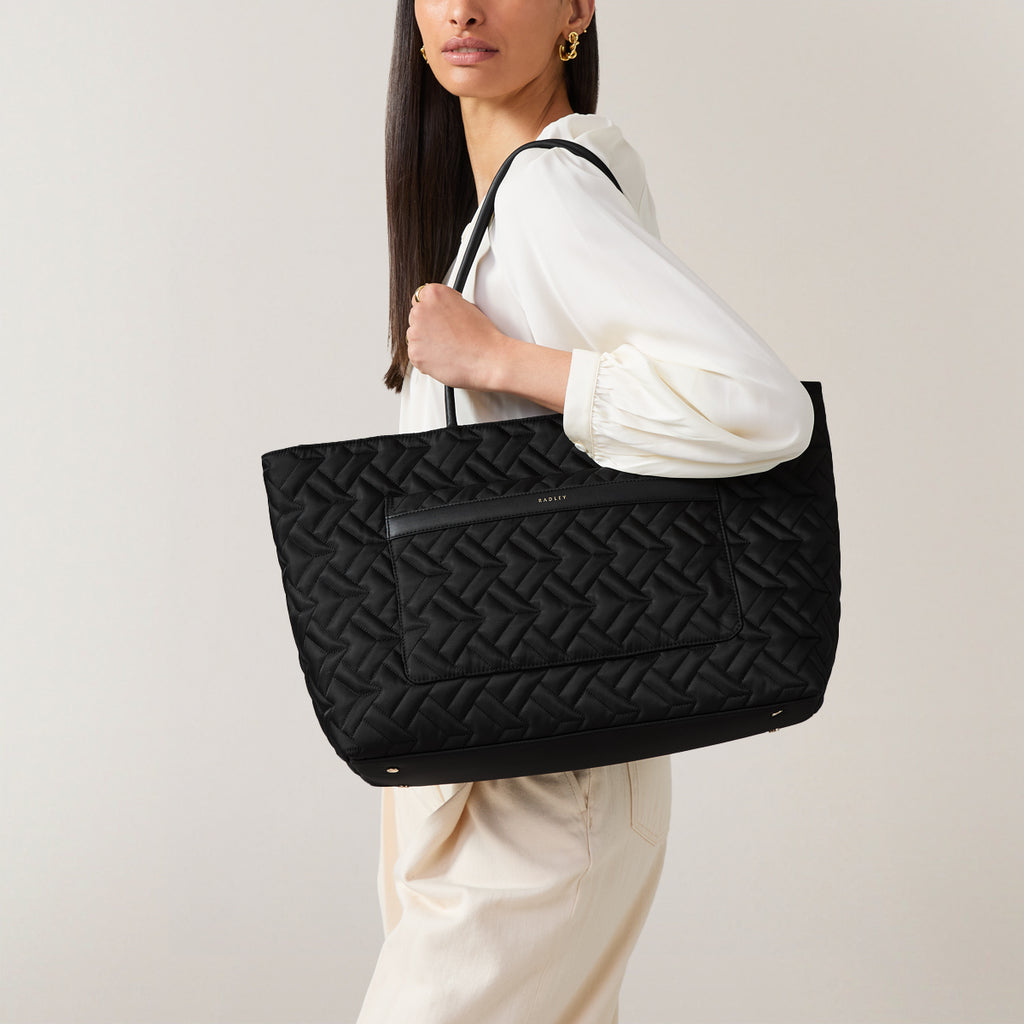 Holland Park Fabric Large Ziptop Tote Bag in Black - H2070001