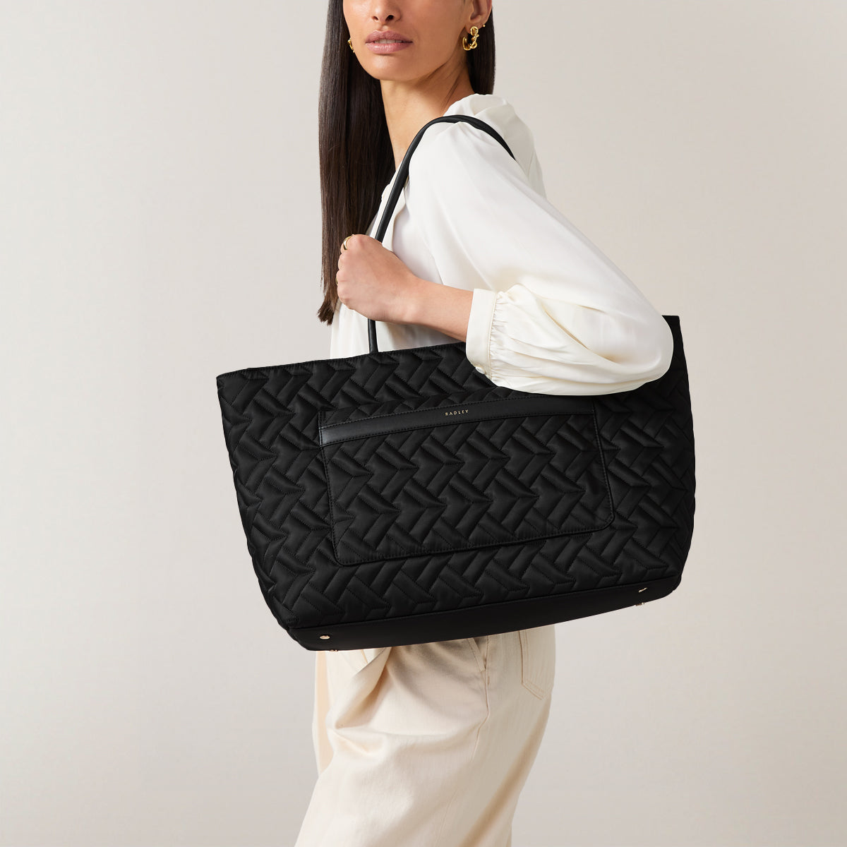 Holland Park Fabric Large Ziptop Tote Bag in Black - H2070001