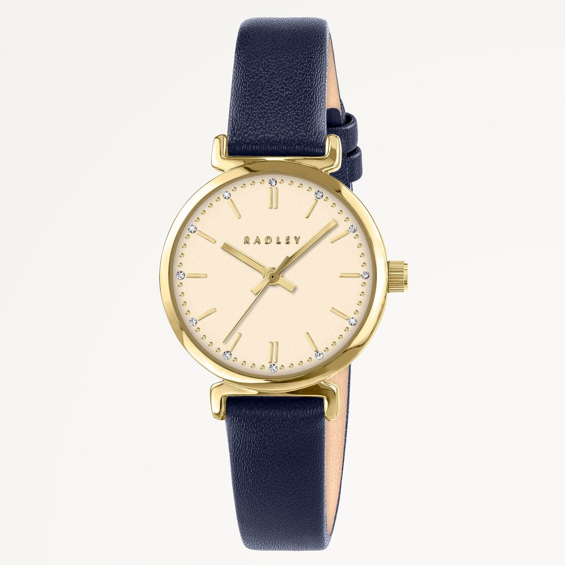 Roman Crescent T-Bar Leather Strap Watch Ink - RY21894