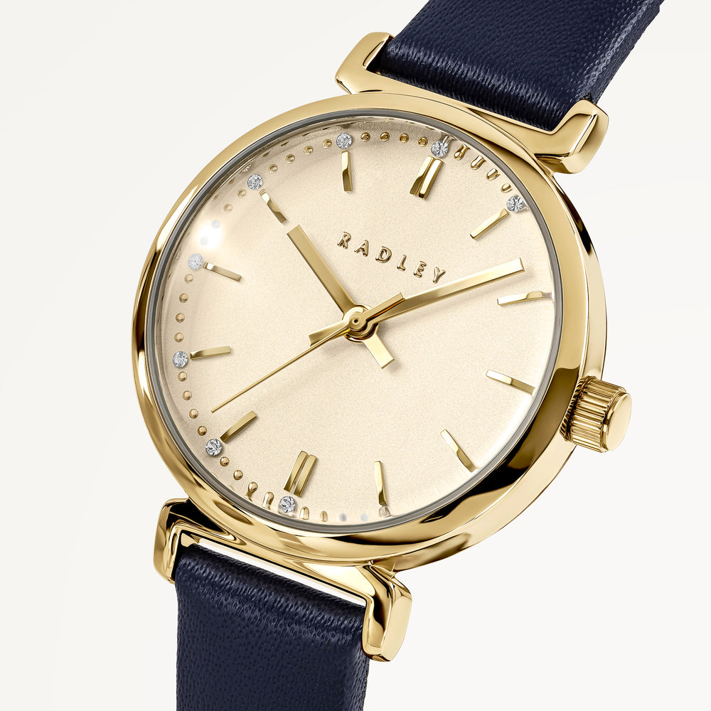 Roman Crescent T-Bar Leather Strap Watch Ink - RY21894