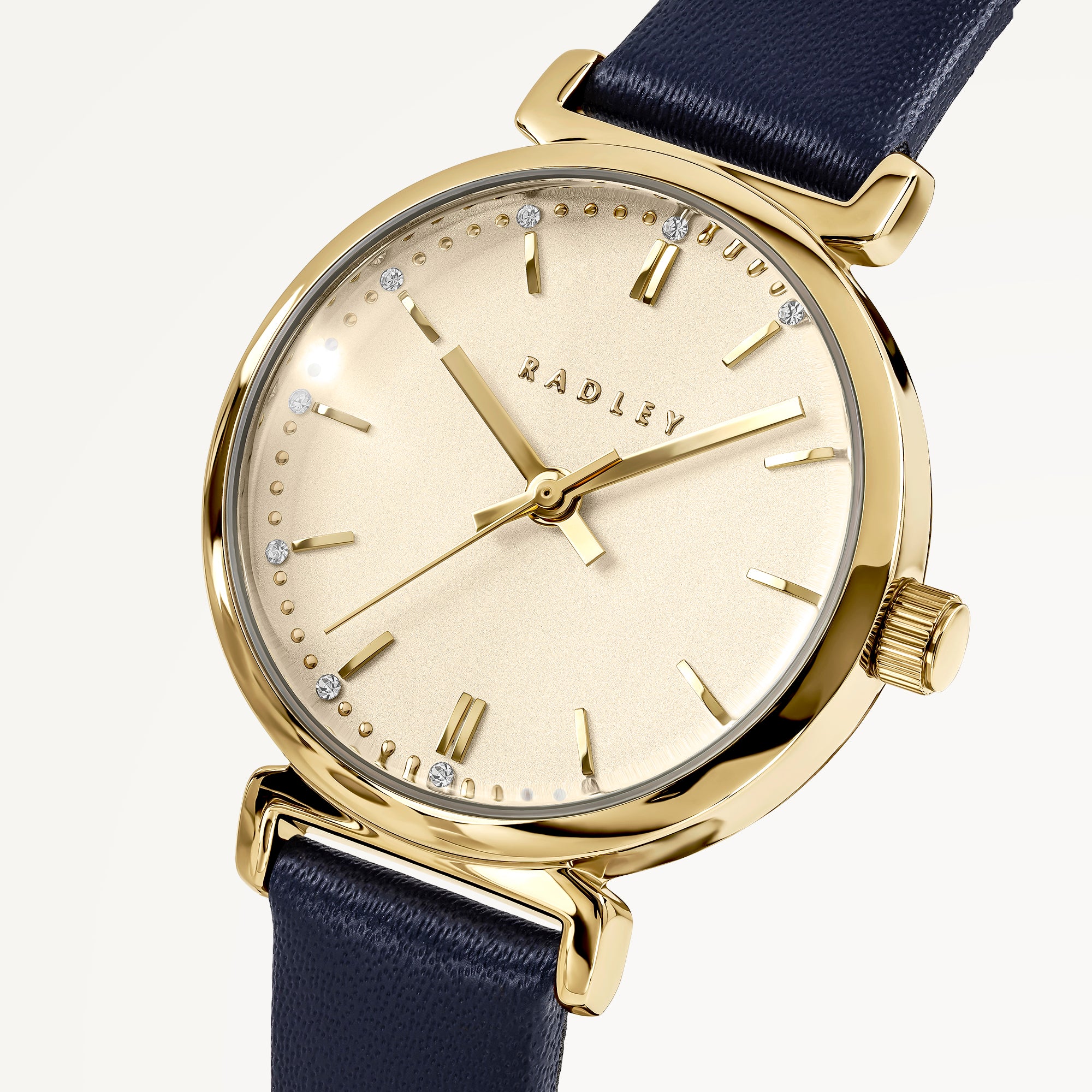 Roman Crescent T-Bar Leather Strap Watch Ink - RY21894