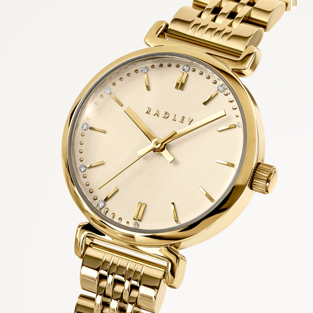 Roman Crescent T-Bar Bracelet Watch Gold - RY4672