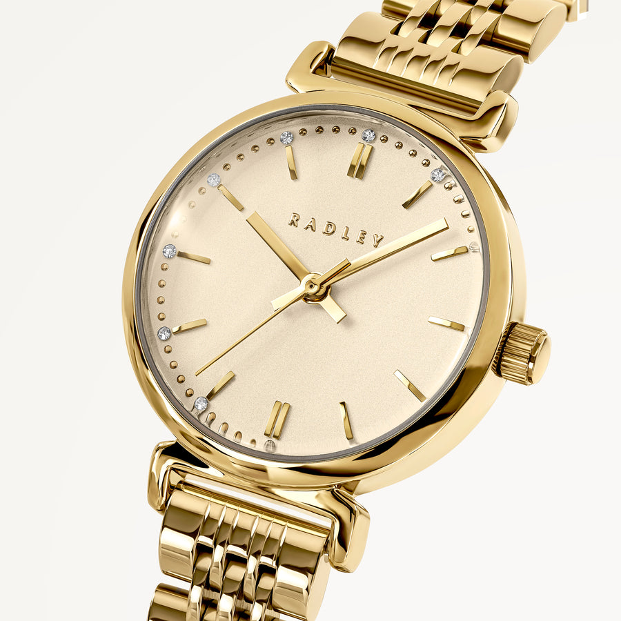 Roman Crescent T-Bar Bracelet Watch Gold - RY4672