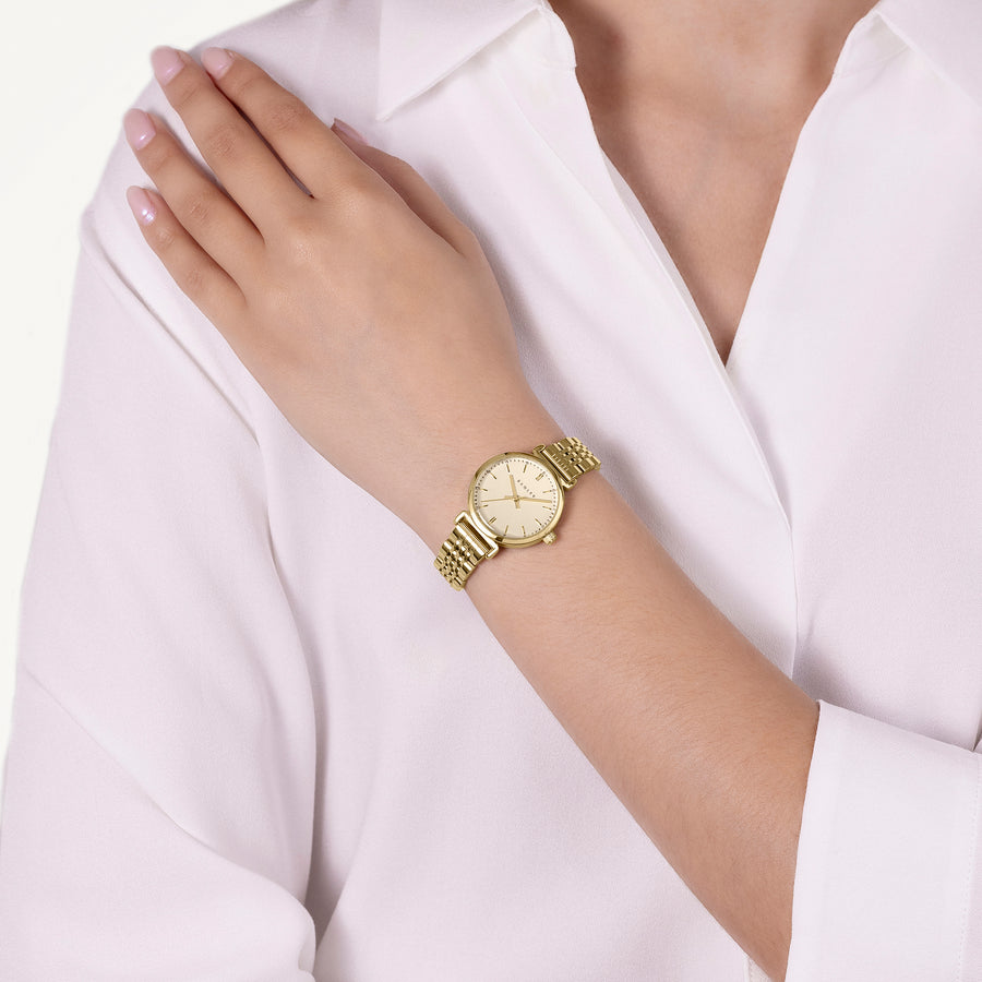 Roman Crescent T-Bar Bracelet Watch Gold - RY4672