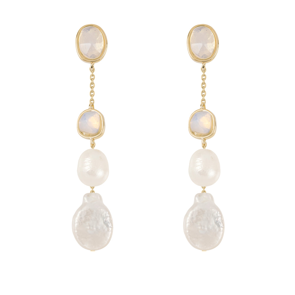 Princess Street Mixed Pearl And Stone Drop Earrings in Gold - RYJ1368S