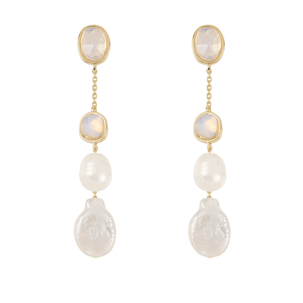 Princess Street Mixed Pearl And Stone Drop Earrings in Gold - RYJ1368S