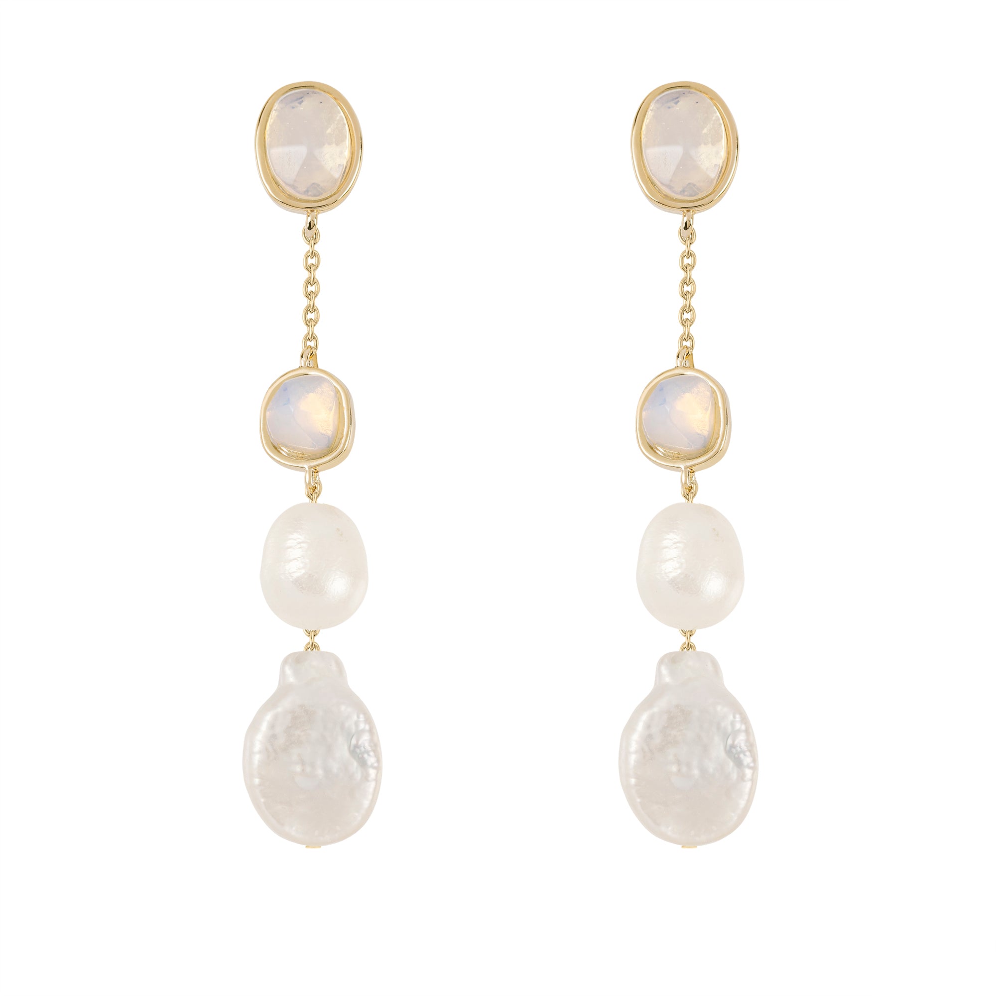 Princess Street Mixed Pearl And Stone Drop Earrings in Gold - RYJ1368S
