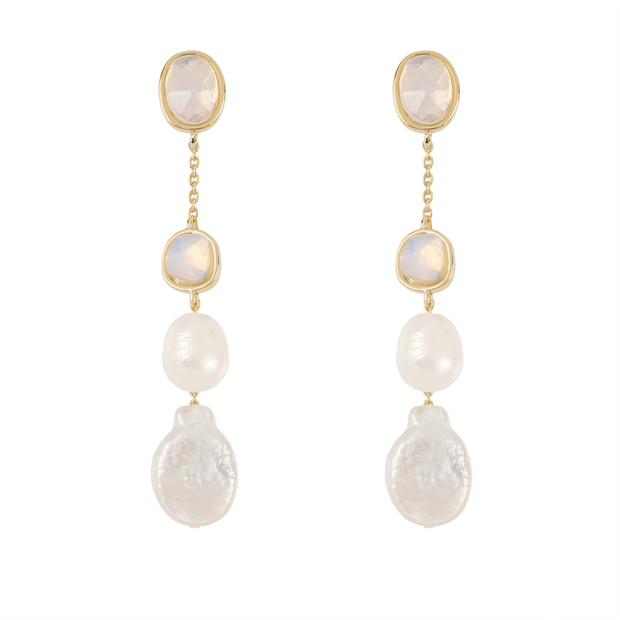Princess Street Mixed Pearl And Stone Drop Earrings in Gold - RYJ1368S