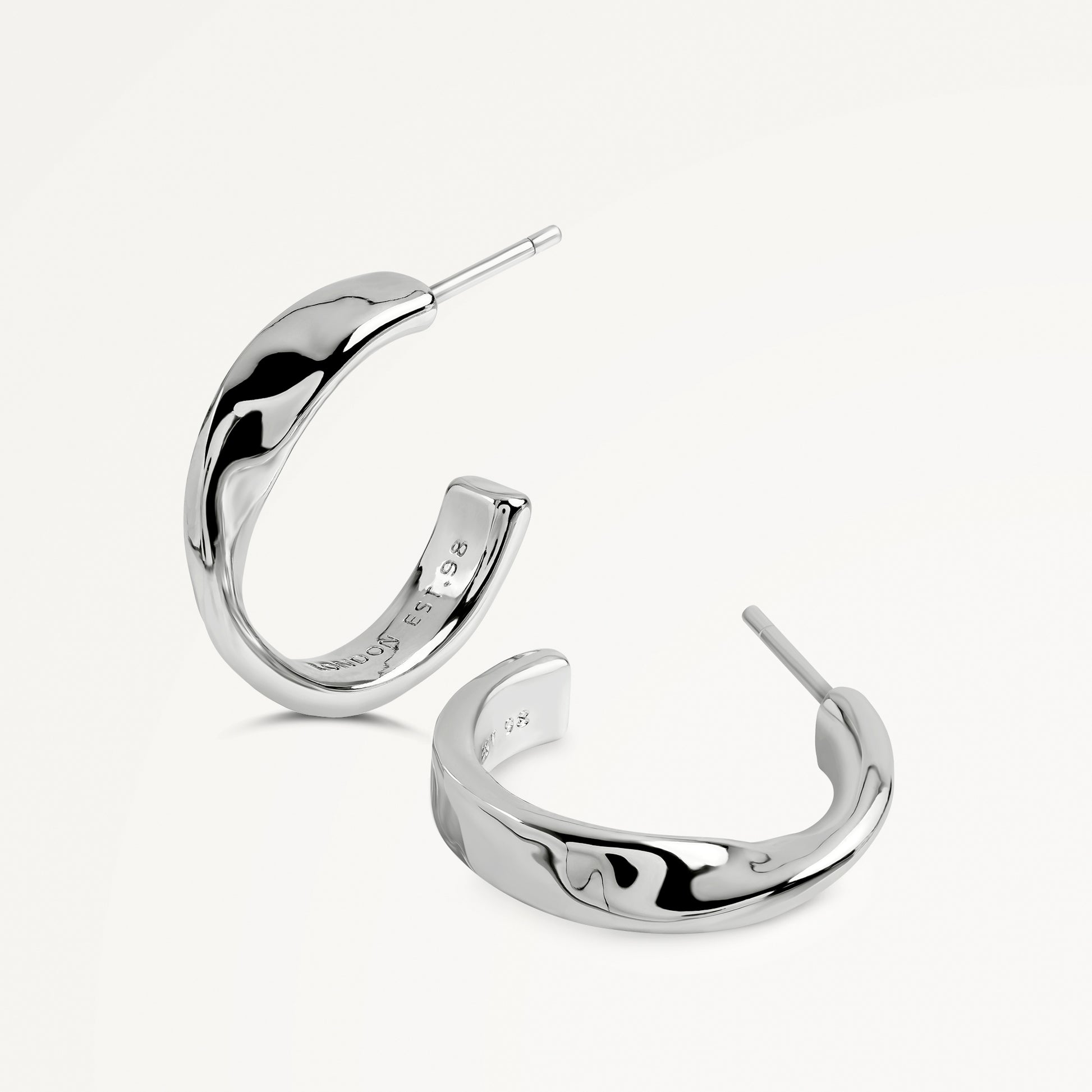 Beaton Close Hammer Hoop Earrings Silver - RYJ1555S