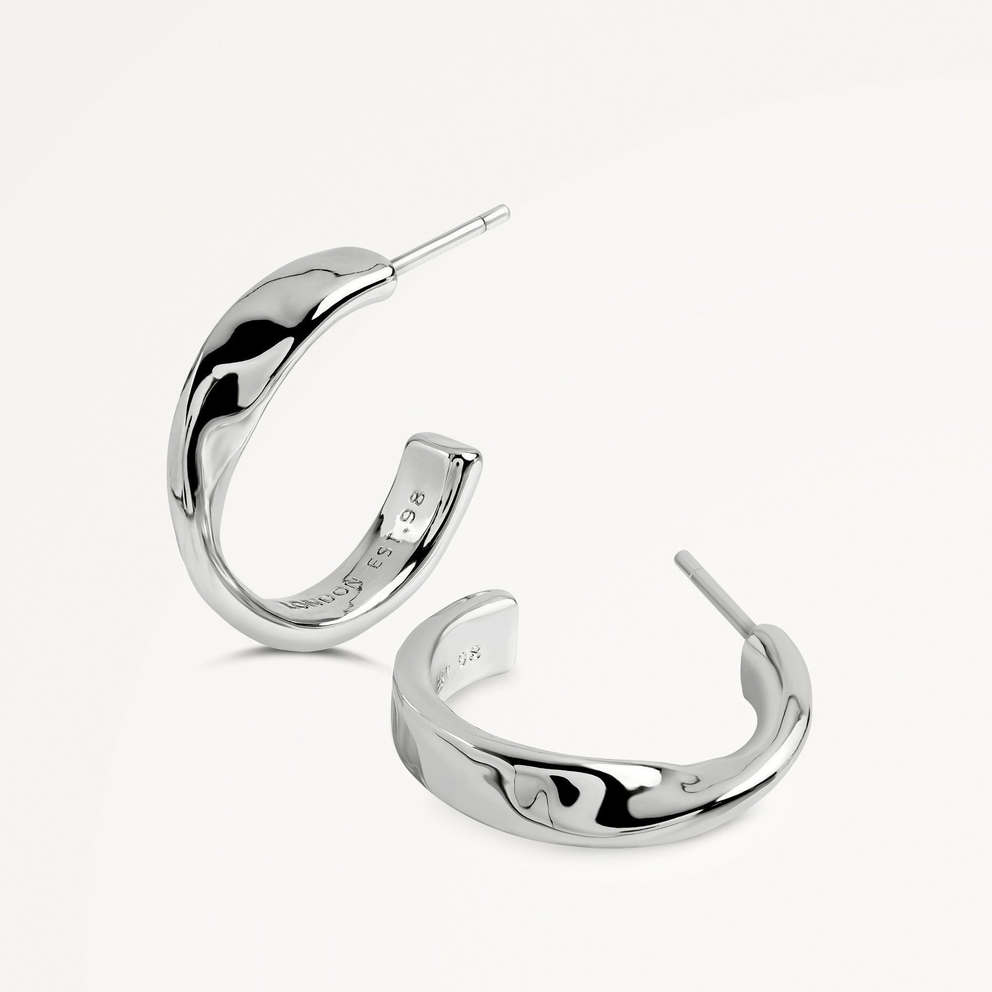 Beaton Close Hammer Hoop Earrings Silver - RYJ1555S
