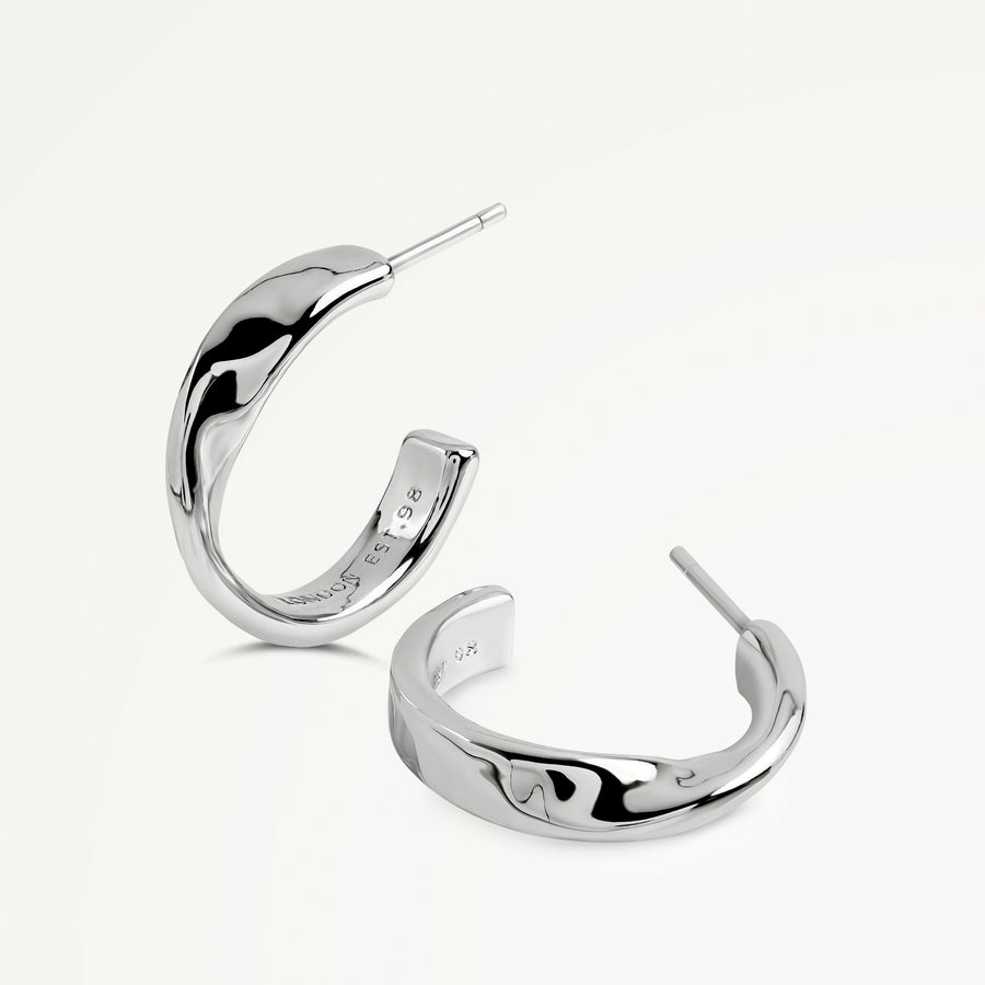 Beaton Close Hammer Hoop Earrings Silver - RYJ1555S