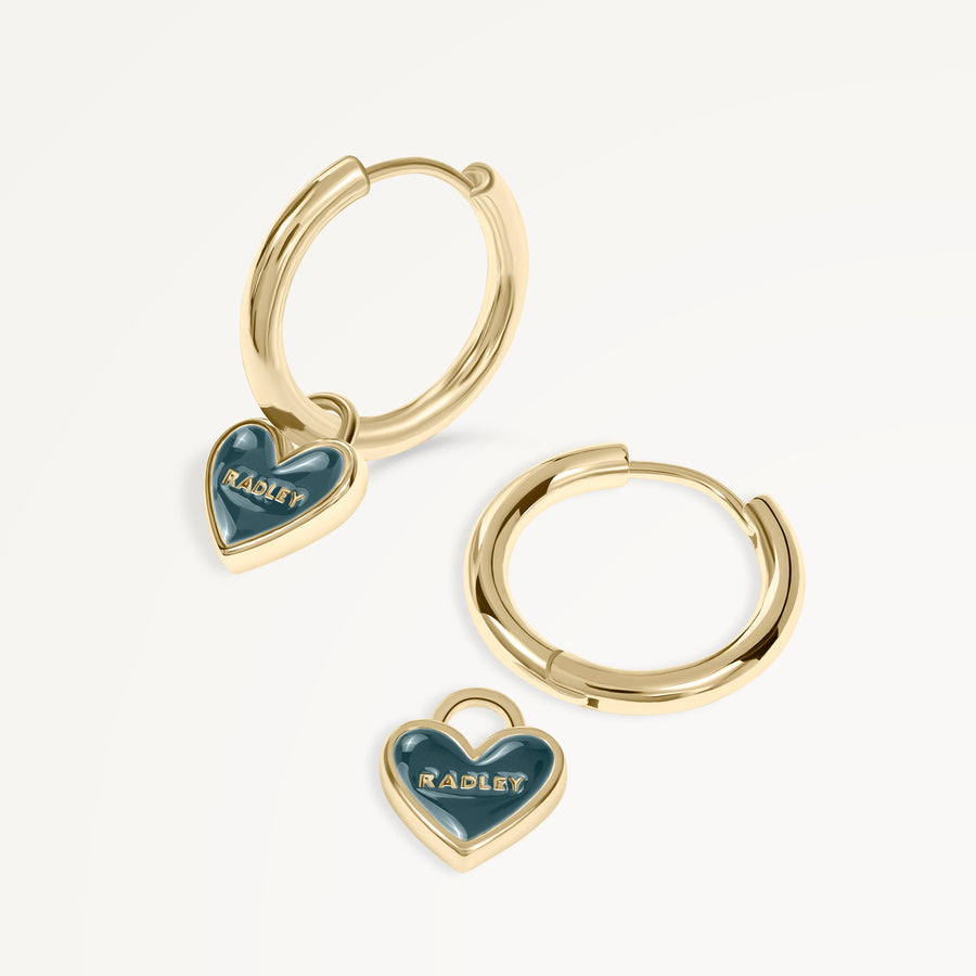 Selsey Street - Colour Hanging Heart Huggie Earrings in Teal - RYJ1578S