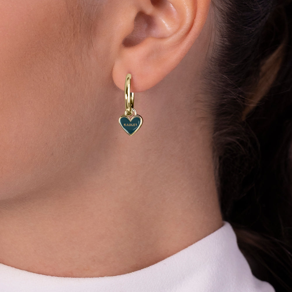 Selsey Street - Colour Hanging Heart Huggie Earrings in Teal - RYJ1578S