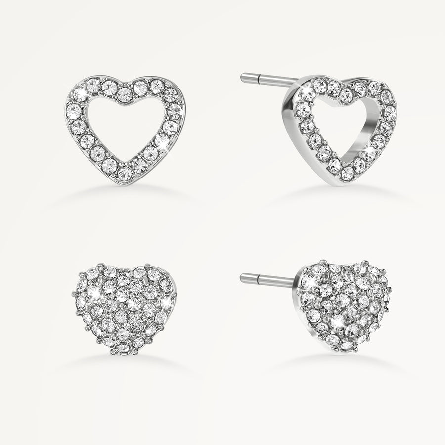 Heart Street Stoneset Heart Twinpack Earrin Silver - RYJ1581S