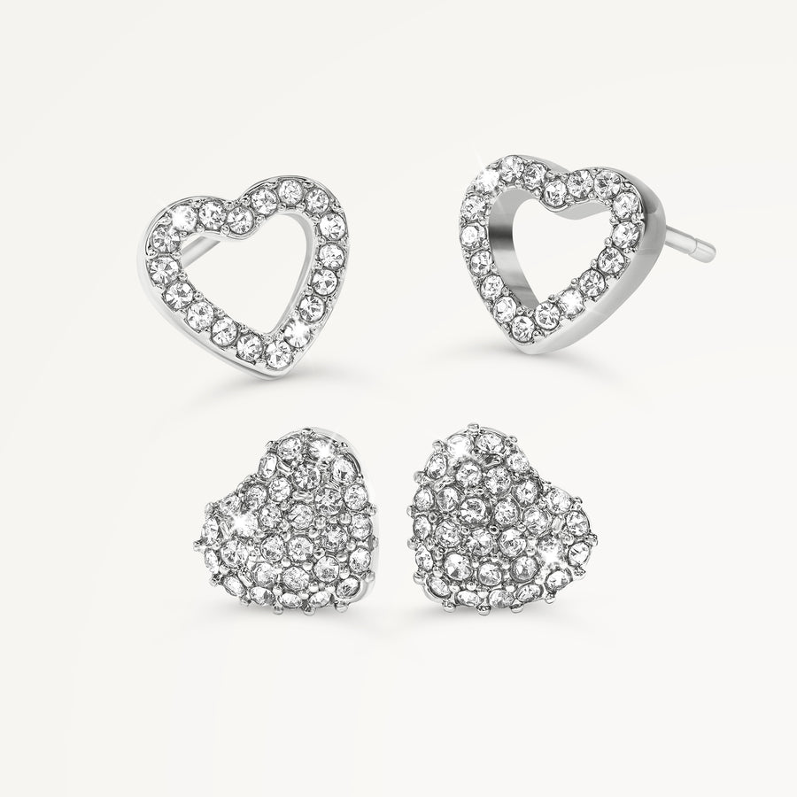Heart Street Stoneset Heart Twinpack Earrin Silver - RYJ1581S