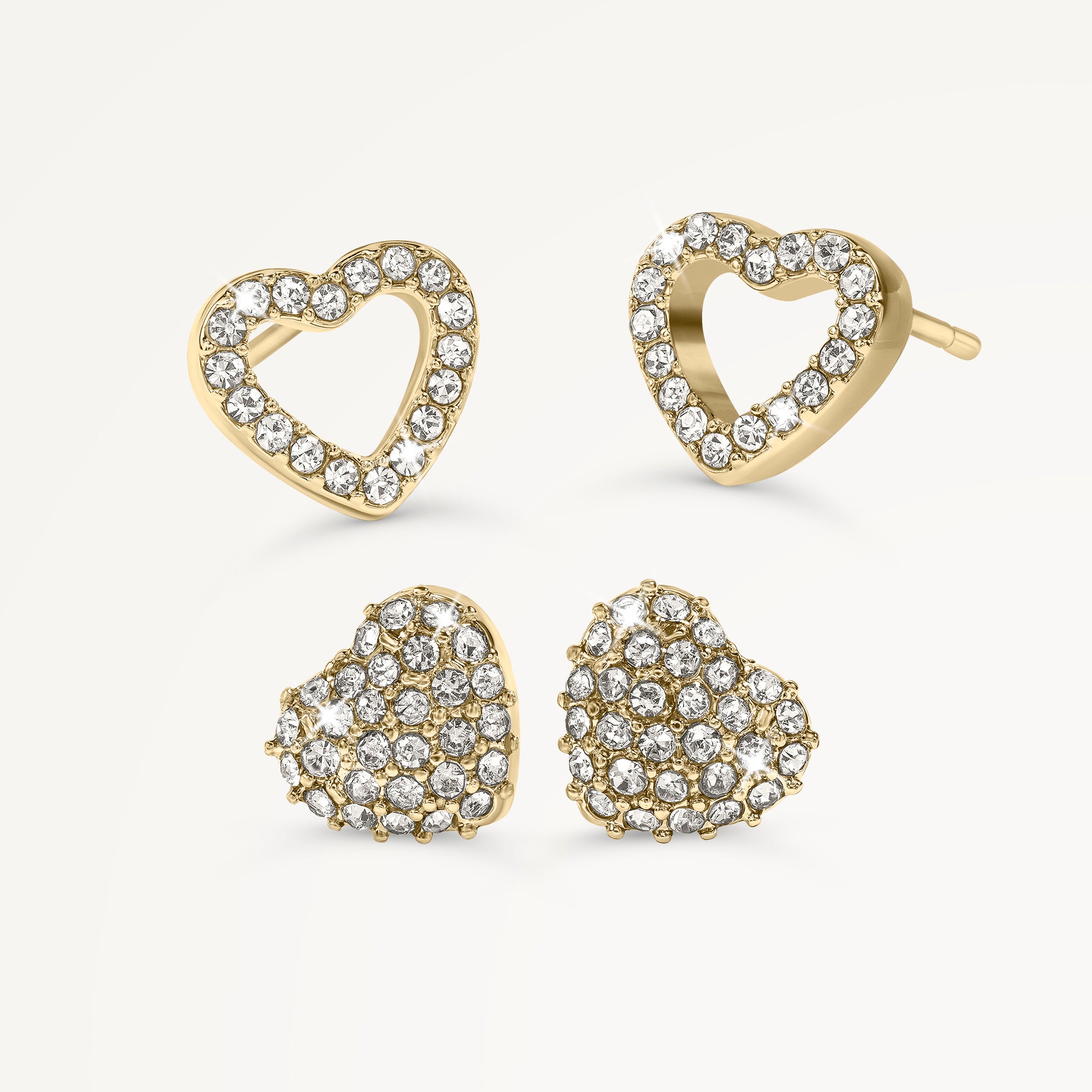 Heart Street Stoneset Heart Twinpack Earrin Gold - RYJ1582S
