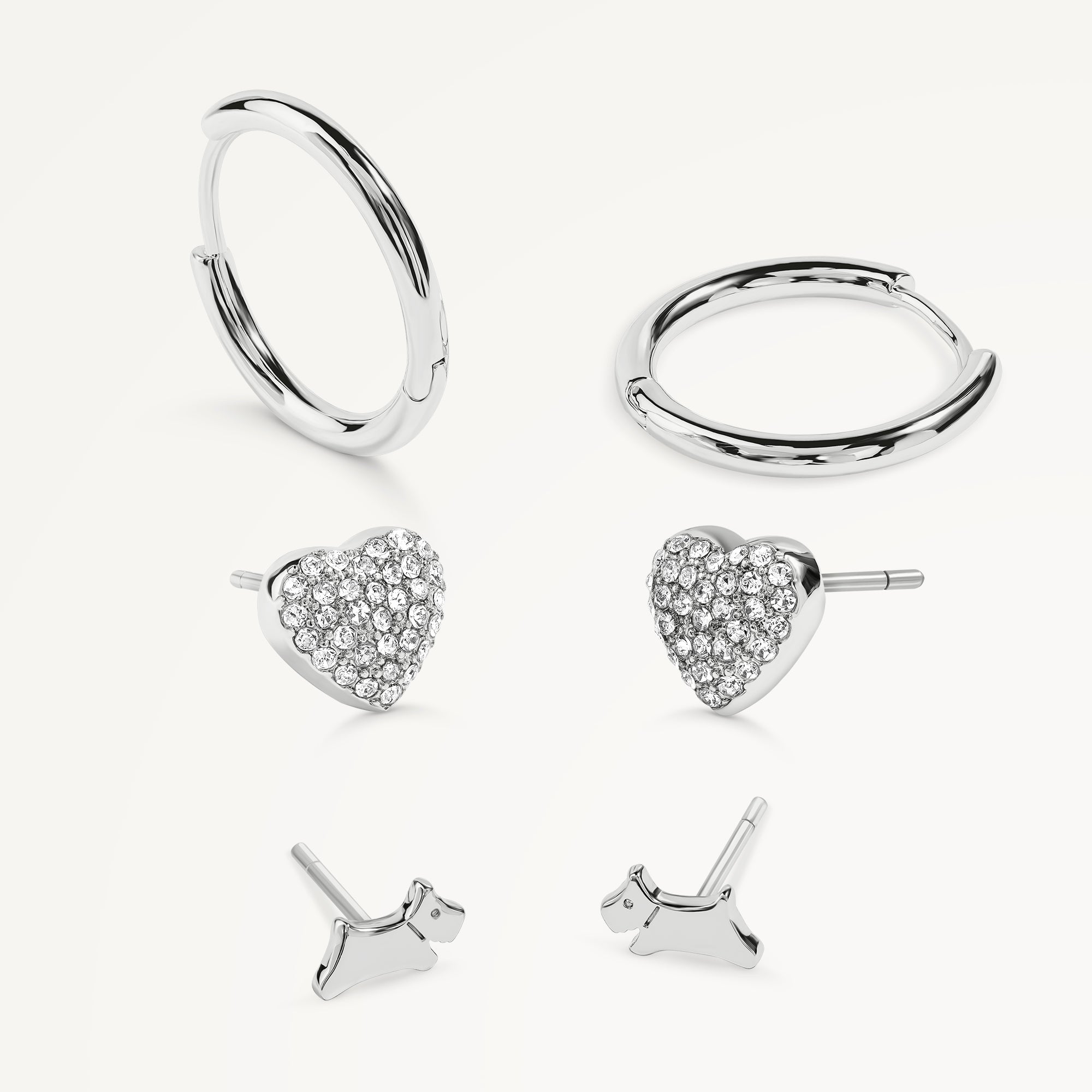 Silver Heart & Huggie Triple Pack Earrings | Heart Street