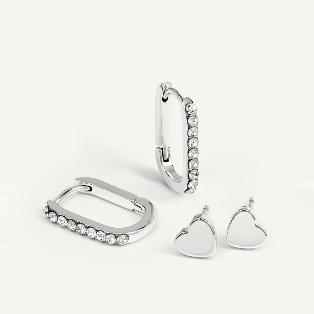 Alba Place Silver Stone Set Huggie Hoops  Silver - RYJ1623S