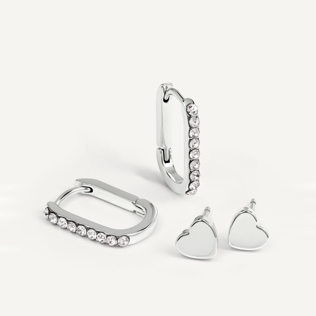 Alba Place Silver Stone Set Huggie Hoops  Silver - RYJ1623S