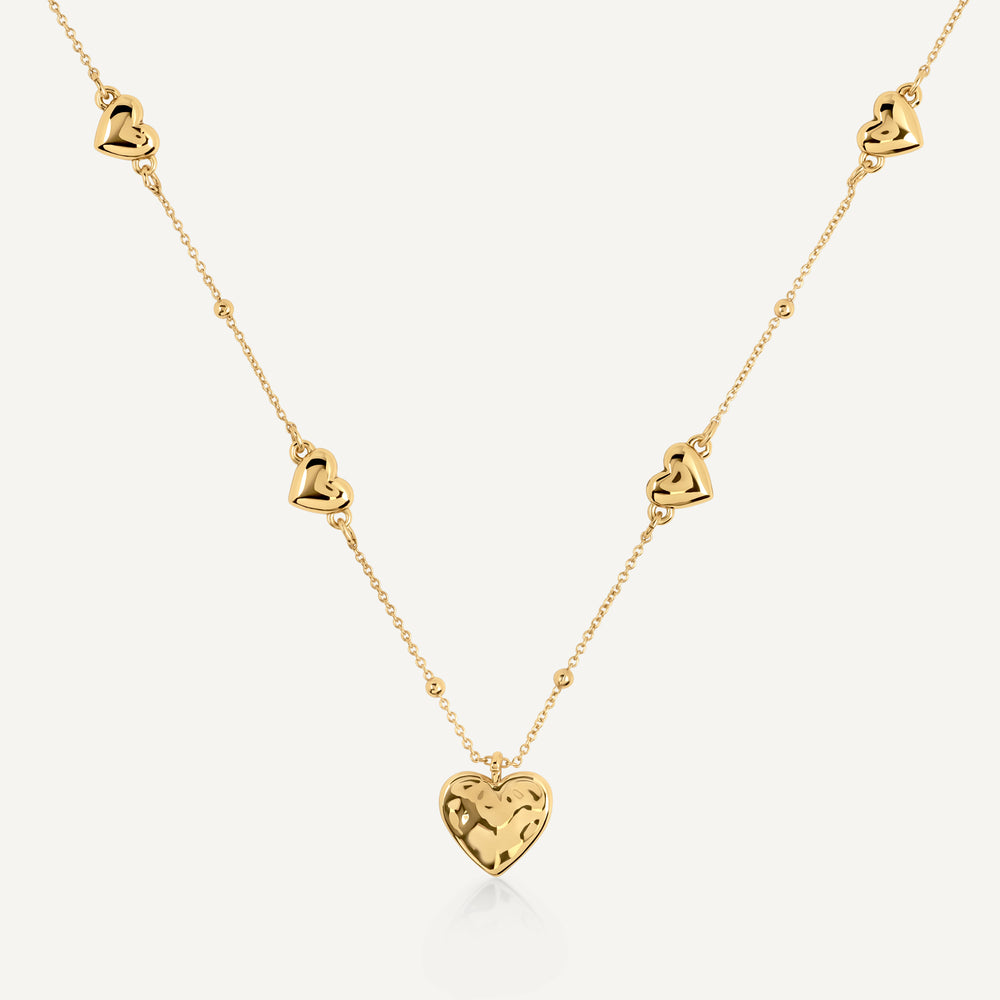 Heart Street Hammered Multi Heart Charm Nec Gold - RYJ2552S