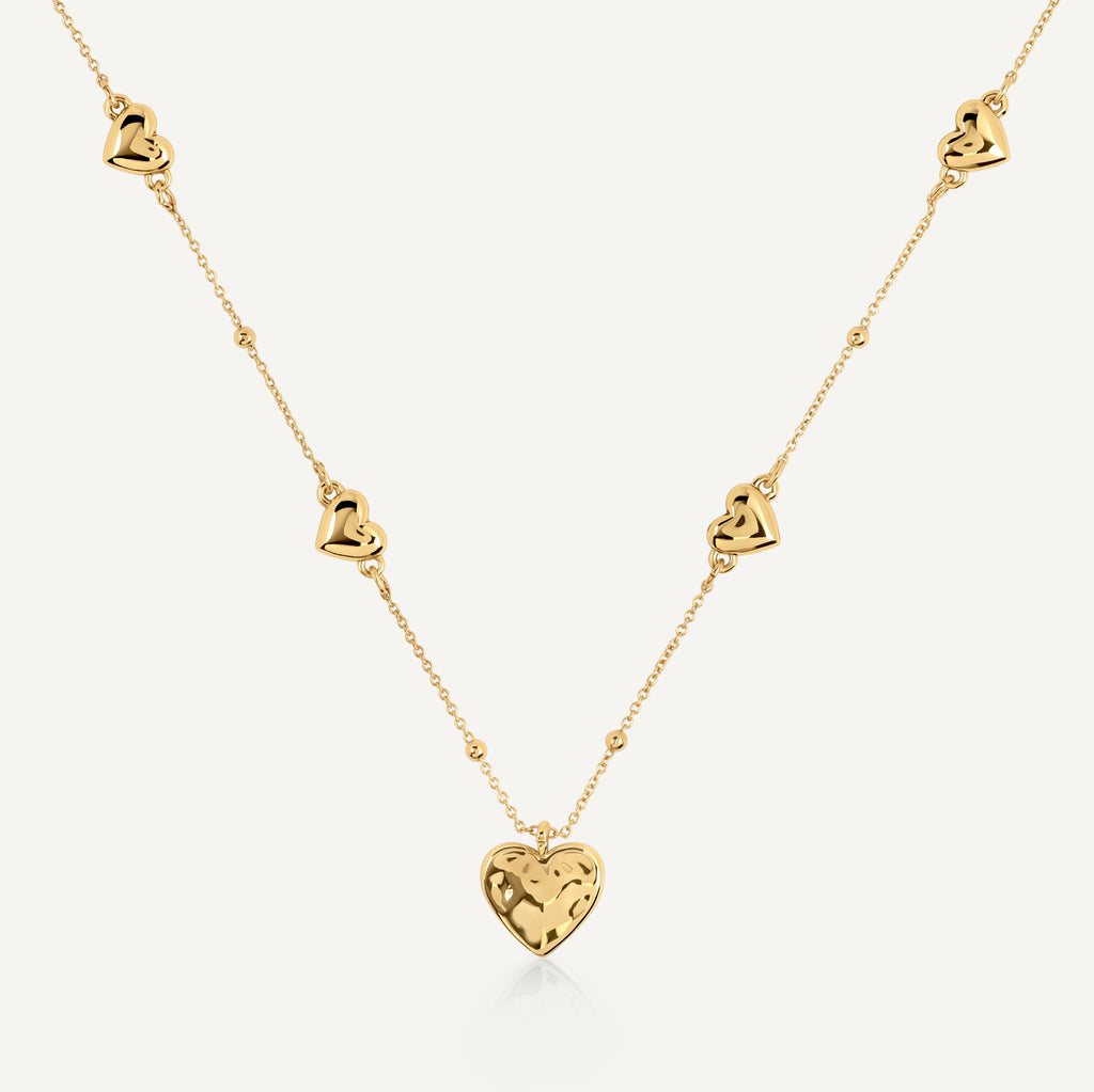 Heart Street Hammered Multi Heart Charm Nec Gold - RYJ2552S