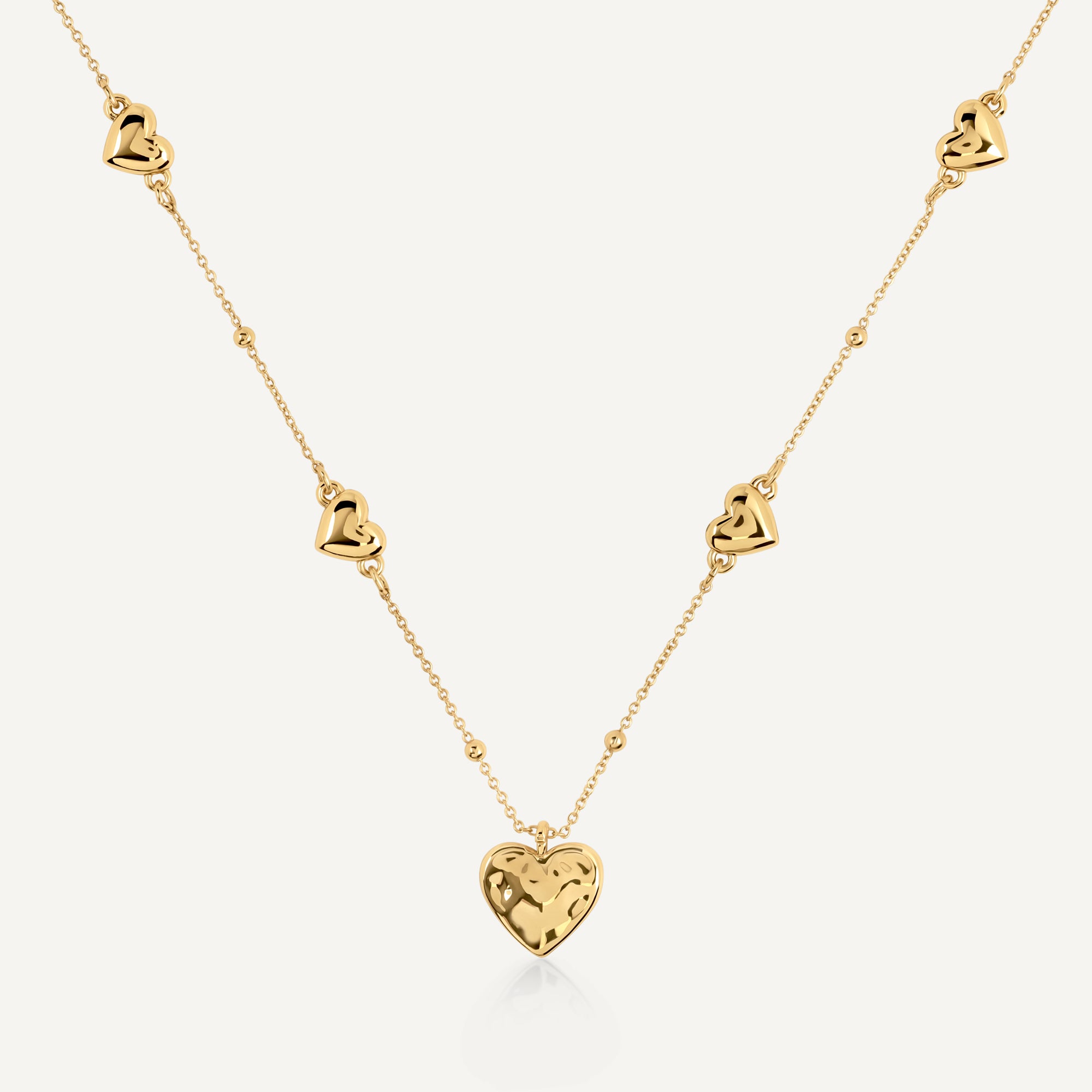 Heart Street Hammered Multi Heart Charm Nec Gold - RYJ2552S