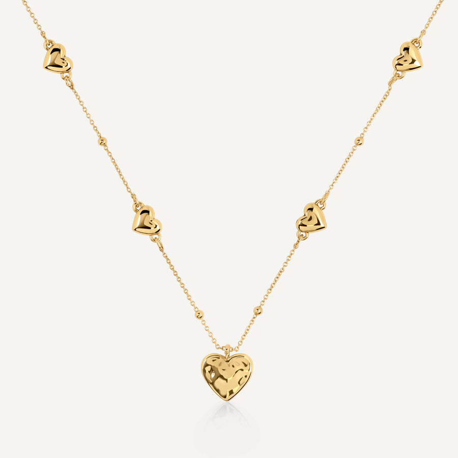 Heart Street Hammered Multi Heart Charm Nec Gold - RYJ2552S