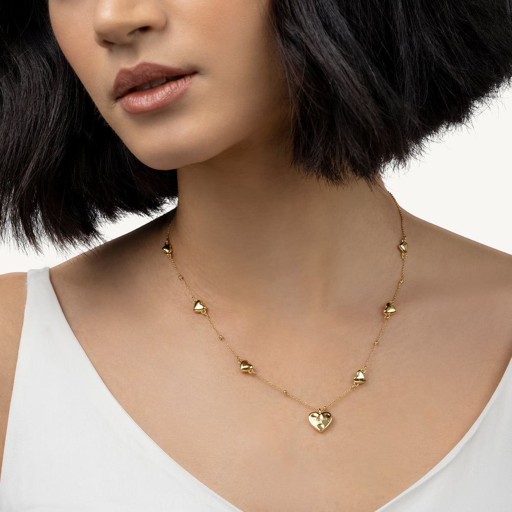 Heart Street Hammered Multi Heart Charm Nec Gold - RYJ2552S