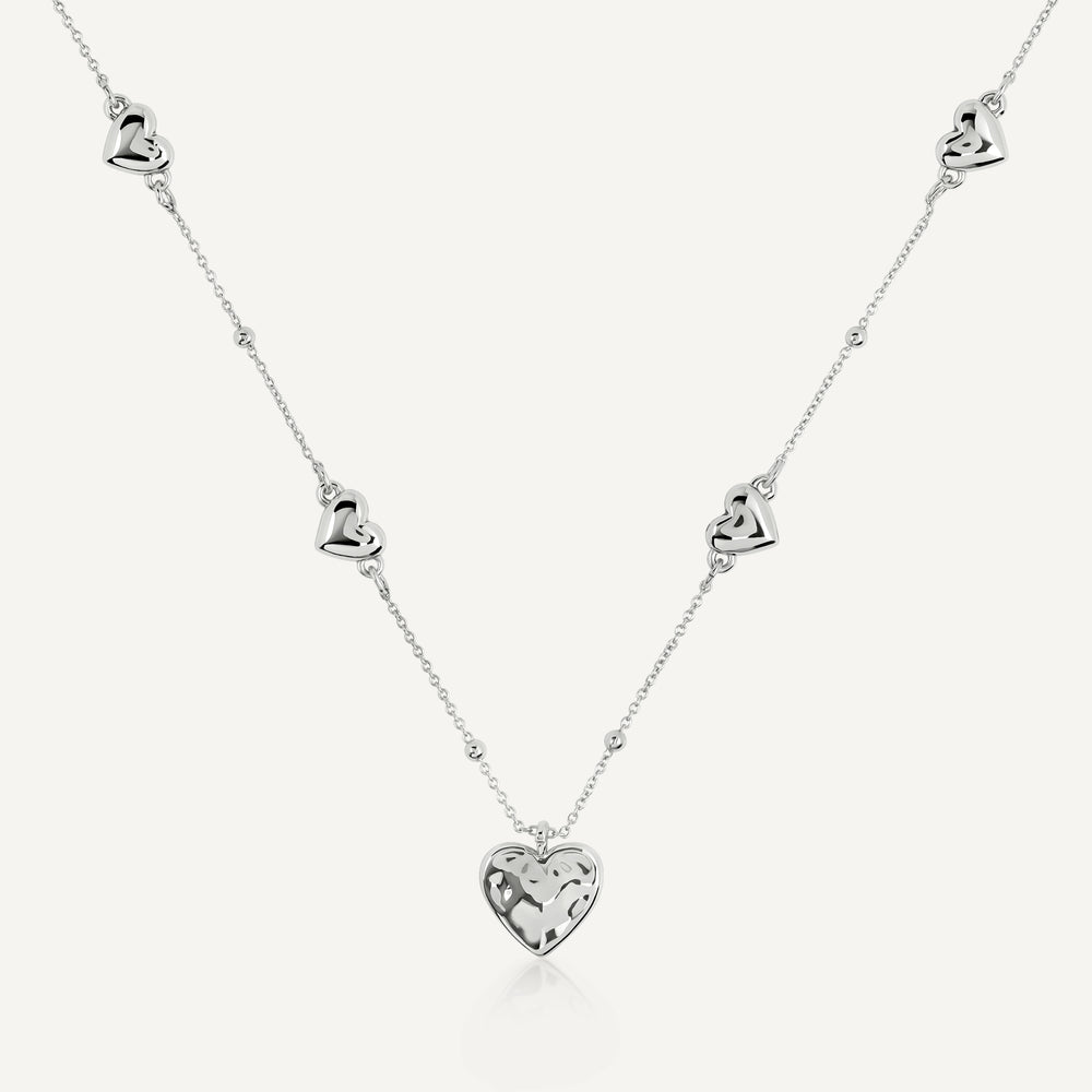 Heart Street Hammered Multi Heart Charm Nec Silver - RYJ2553S