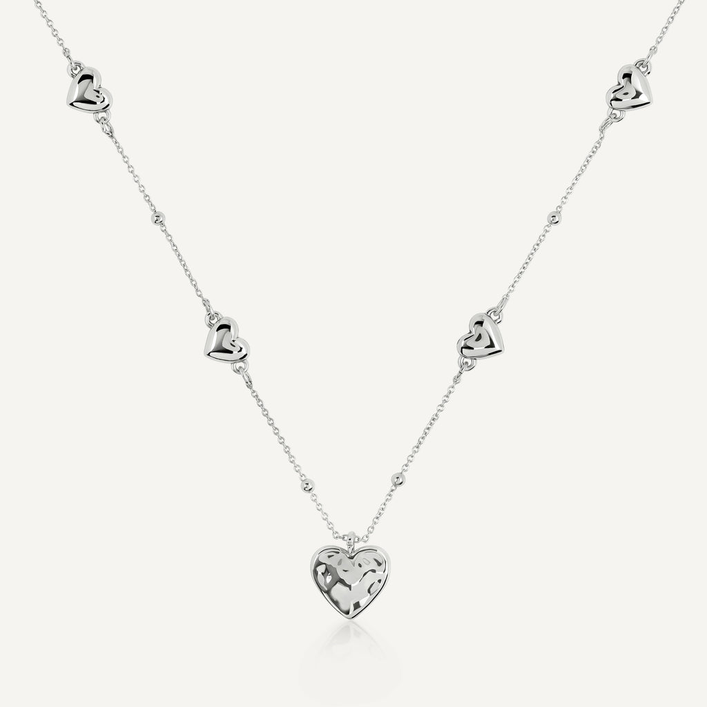 Heart Street Hammered Multi Heart Charm Nec Silver - RYJ2553S