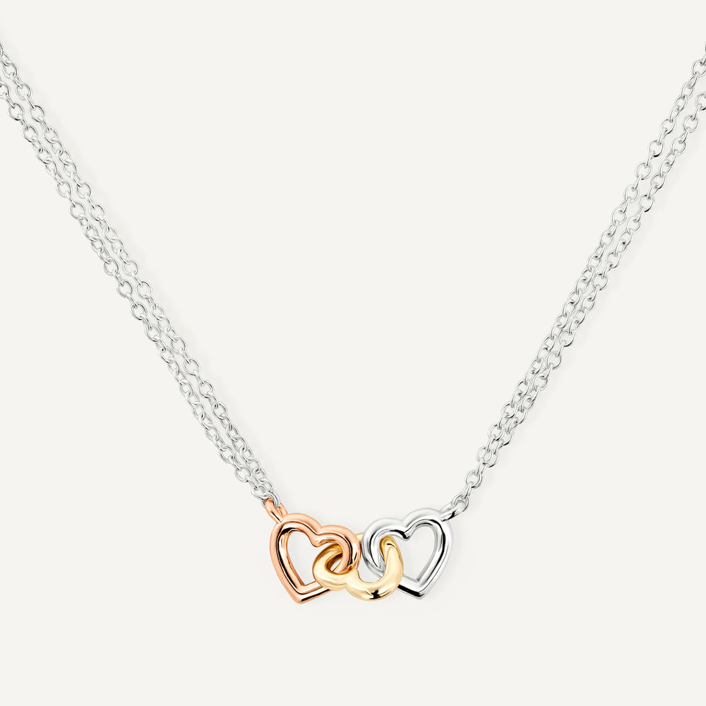 Love You Lots Triple Heart Charm Necklace Silver - RYJ2575S