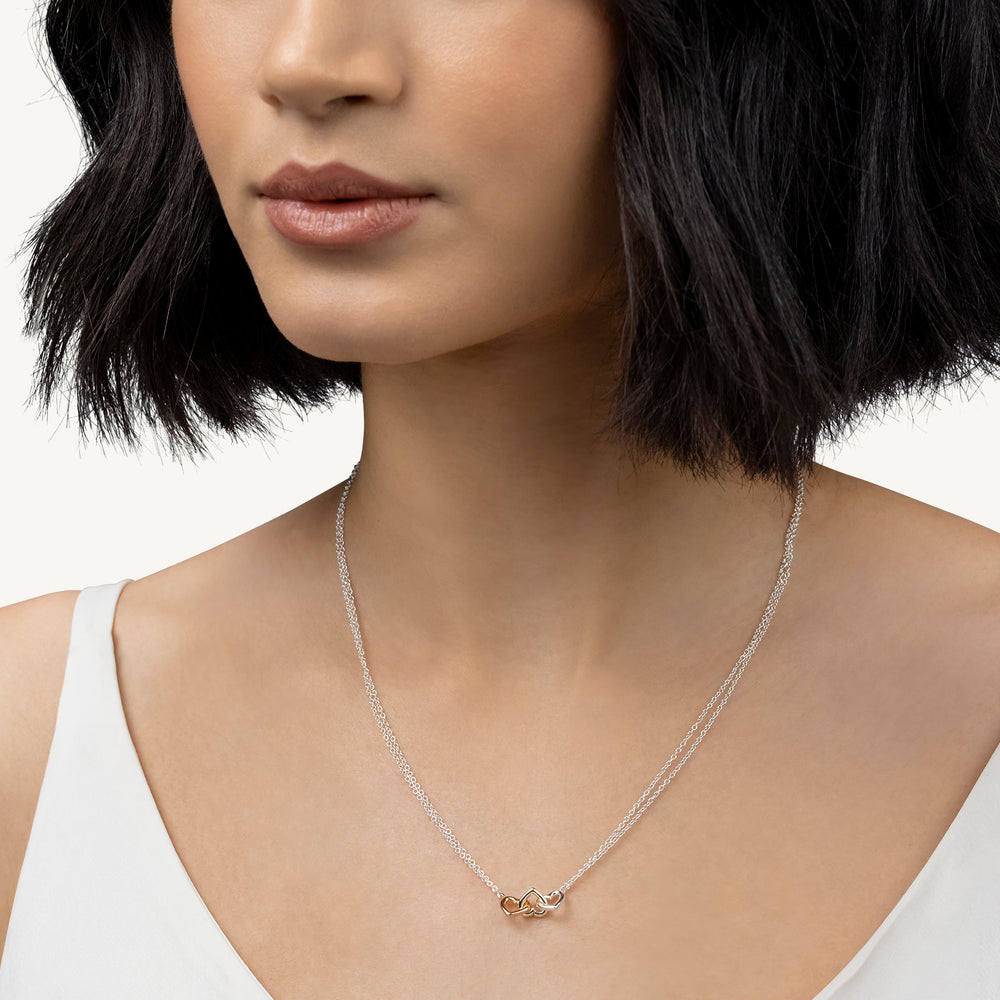 Love You Lots Triple Heart Charm Necklace Silver - RYJ2575S