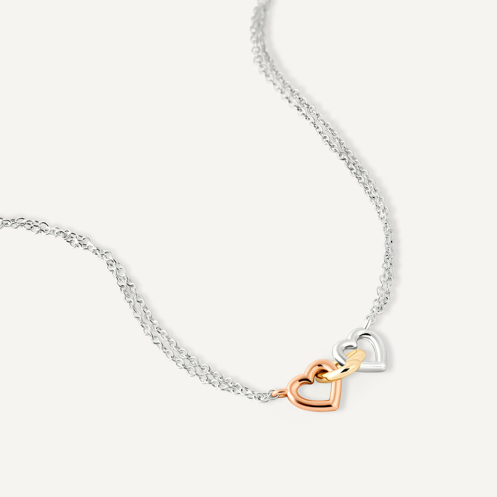 Love You Lots Triple Heart Charm Necklace Silver - RYJ2575S