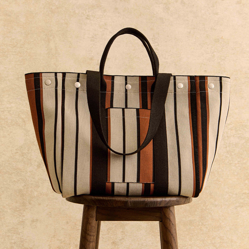 Hadleigh Place Stripe Large Open Top Tote Bag in Snow - 112210