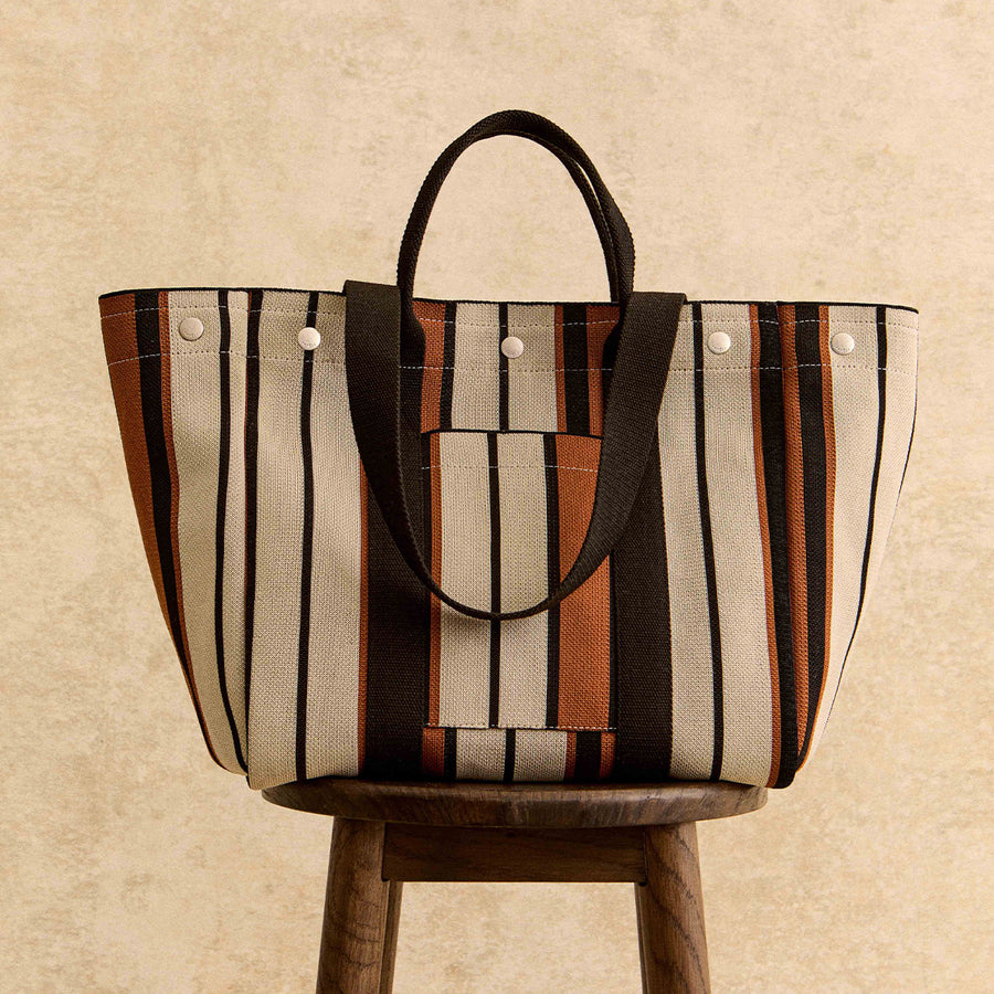 Hadleigh Place Stripe Large Open Top Tote Bag in Snow - 112210