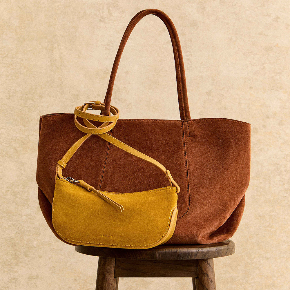 The Compton Suede Medium Ziptop Shoulder Bag in Russet - 112202