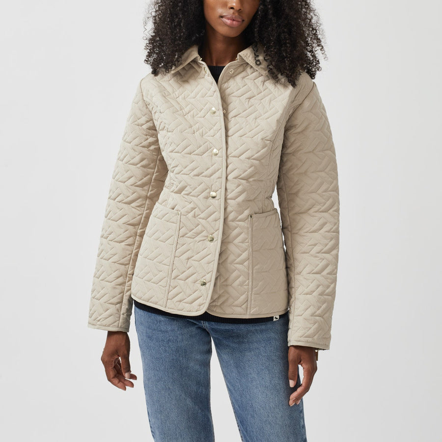 GEO QUILT SHORT SHORT LIGHTWEIGHT QUILTED COAT CAMEL