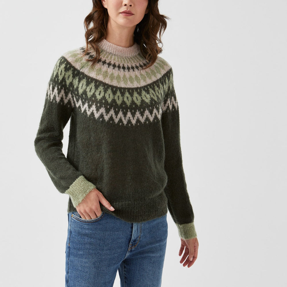 BRUS HED FAIR ISLE YOKE JUMPER GREEN