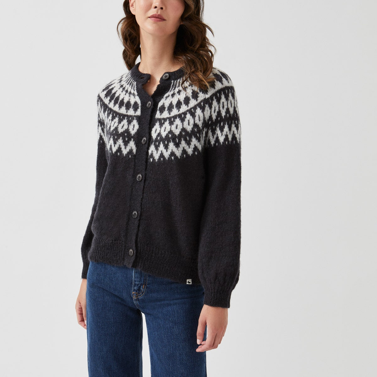 BRUS HED FAIR ISLE YOKE CARDIGA BLACK