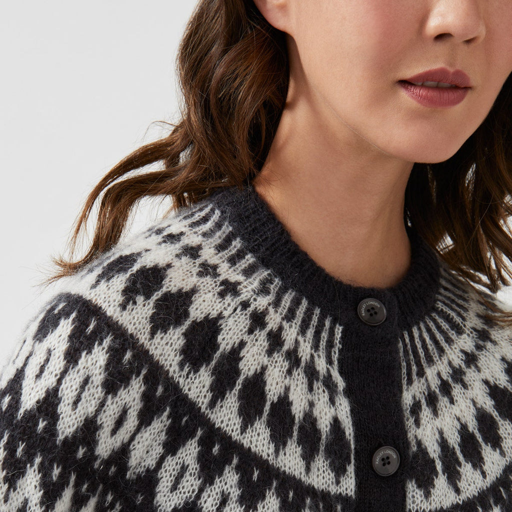 BRUS HED FAIR ISLE YOKE CARDIGA BLACK