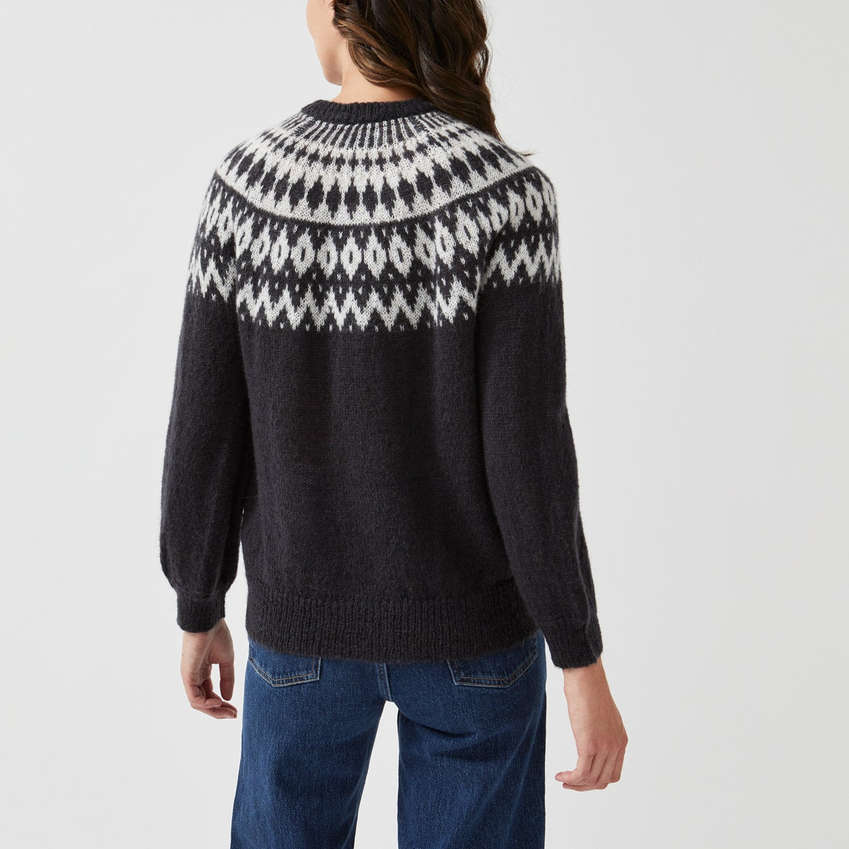 BRUS HED FAIR ISLE YOKE CARDIGA BLACK