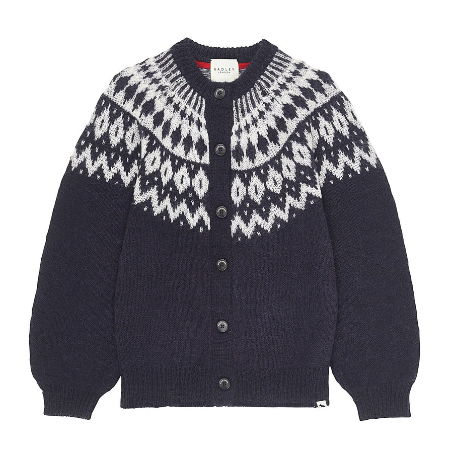 BRUS HED FAIR ISLE YOKE CARDIGA BLACK