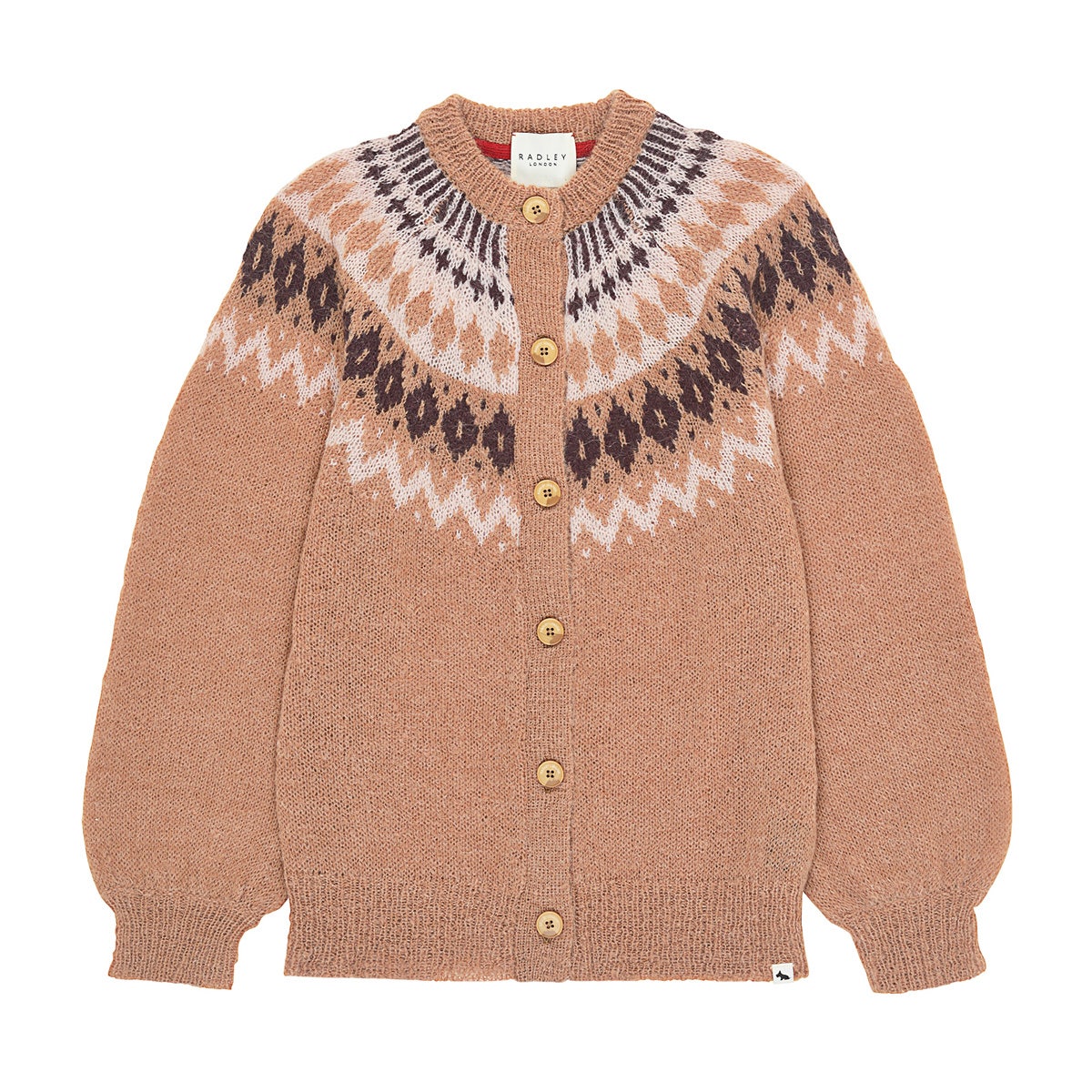 BRUS HED FAIR ISLE YOKE CARDIGA CAMEL