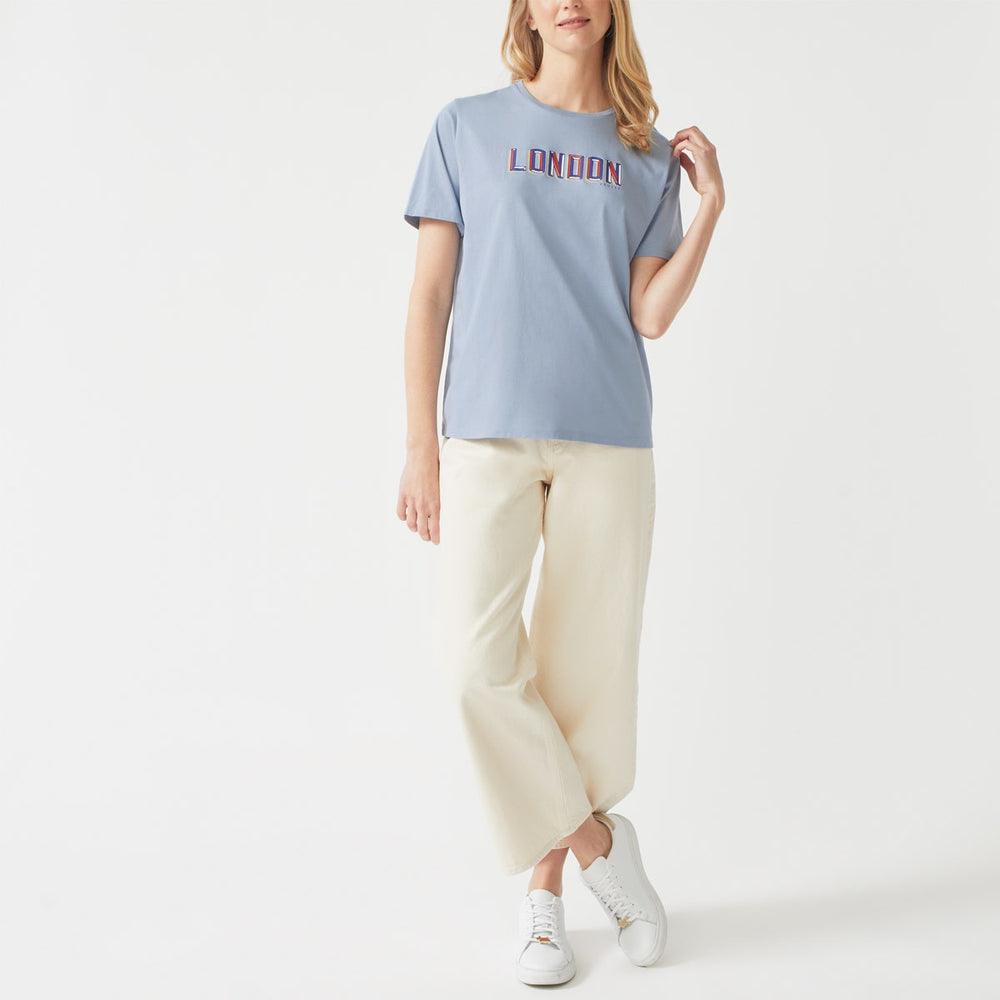 RADLEY LONDON PRINTED CREW NECK T-SHIRT PALE BLUE