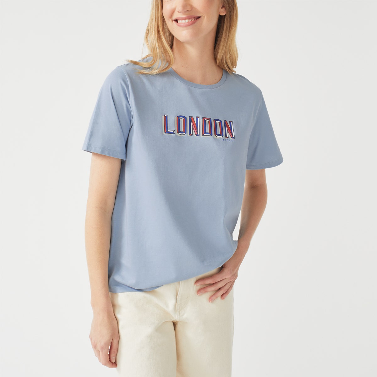 RADLEY LONDON PRINTED CREW NECK T-SHIRT PALE BLUE