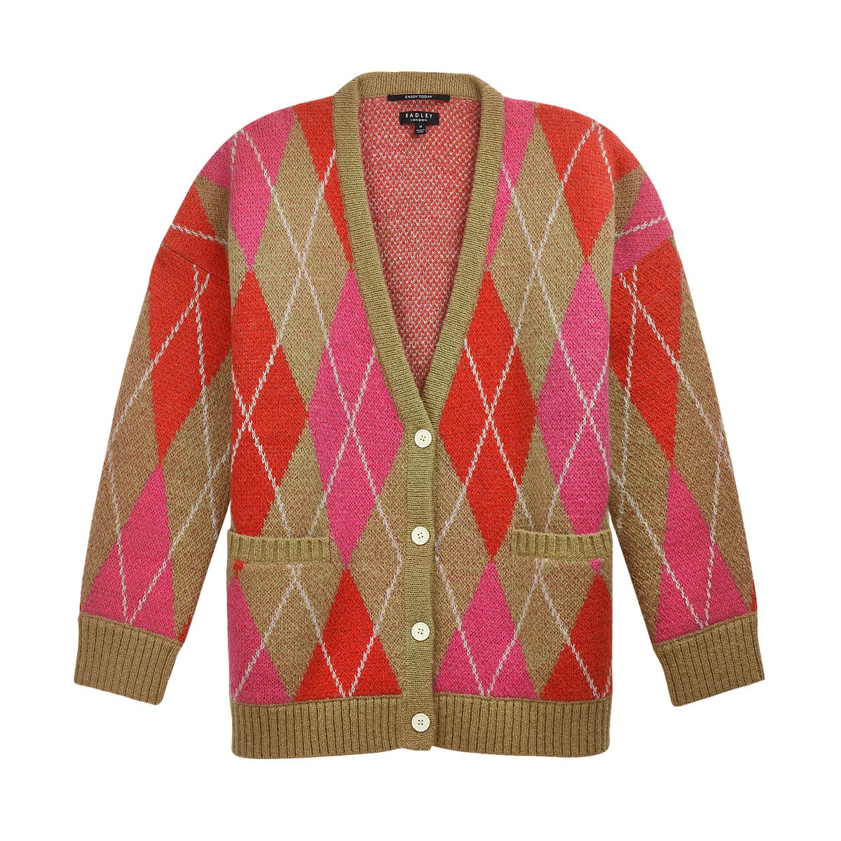 HARLEQUIN STREET LONGLINE ARGYLE CARDIGAN CAMEL