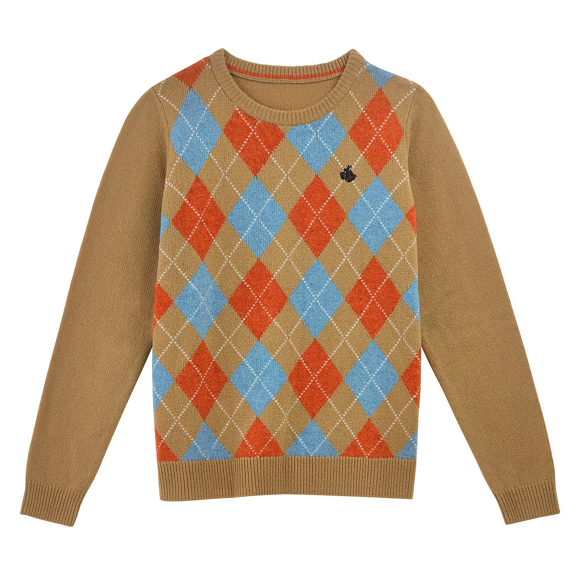 HARLEQUIN STREET ARGYLE JUMPER WITH DOG EMBROID CAMEL